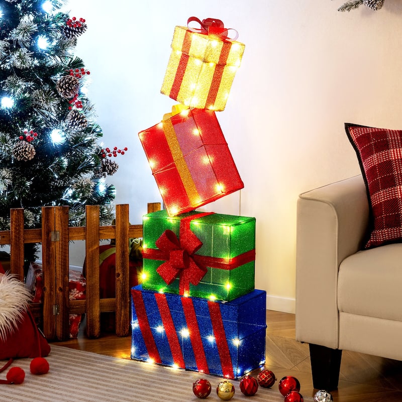 Costway Set of 4 Christmas Lighted Gift Boxes with Colorful Bows, 52 - as pic shows - See Details - as pic shows - See Details - overstock.com/bedbathandbeyond.com