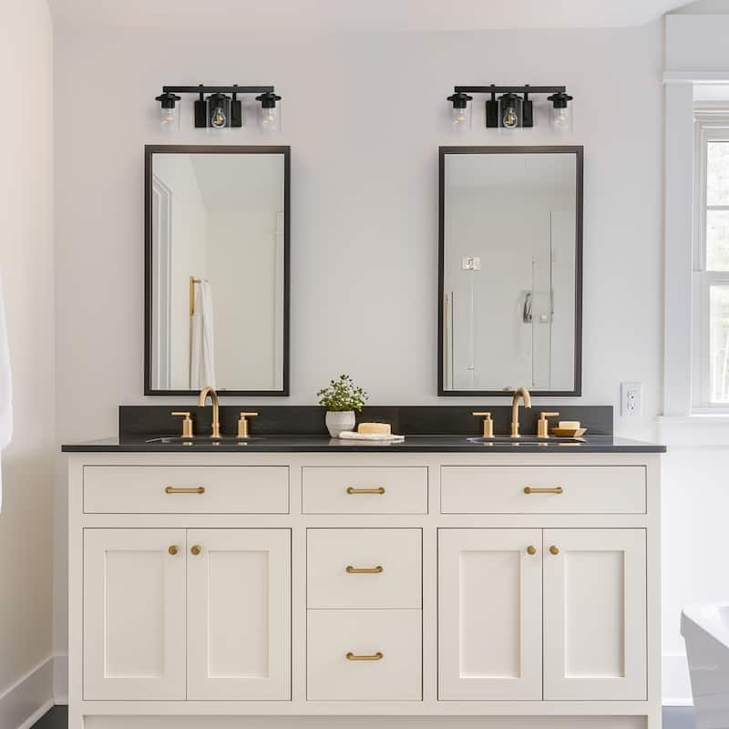 Modern Farmhouse 3-Light Black Bathroom Vanity Light Cylinder Glass Wall Sconce