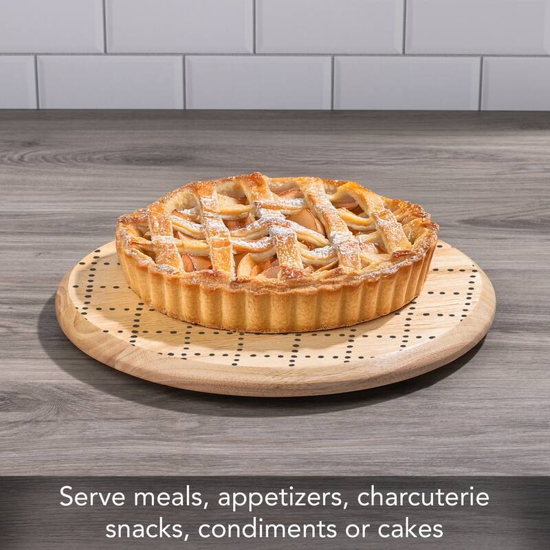 Dot Check Round Wood Lazy Susan Turntable 14" Diameter for Serving Kitchen Organization Condiment Caddy