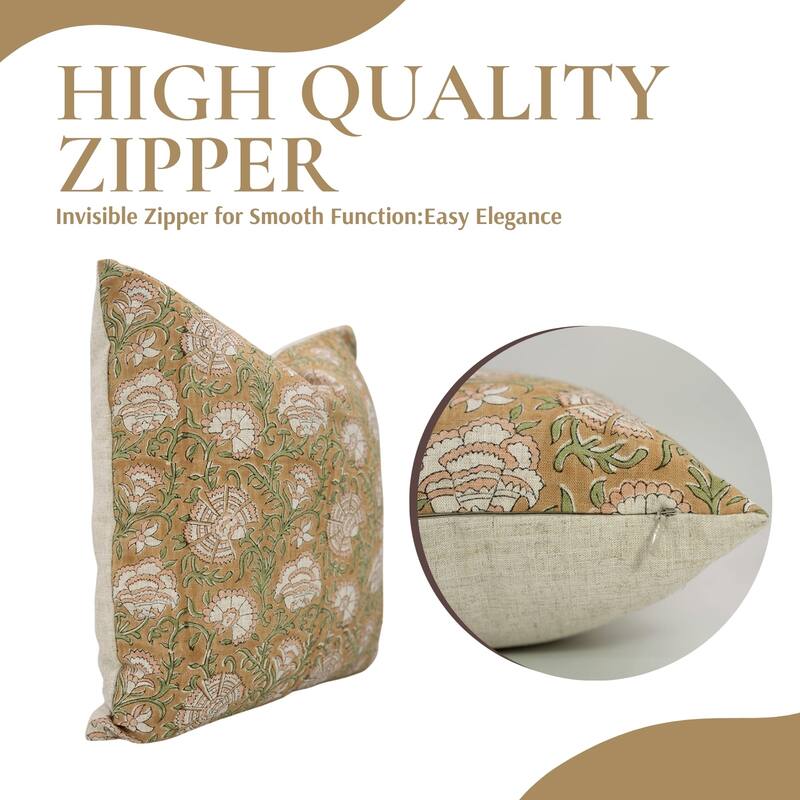 Fabdivine Hand Block Home Decorative Accent Sofa, Couch Throw Linen Cushion Cover