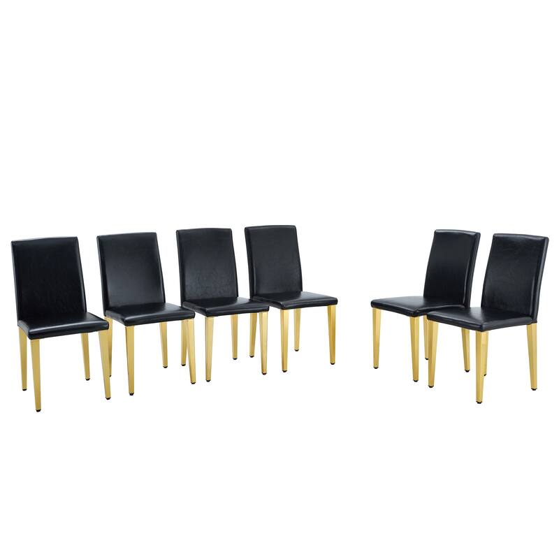 Set of 4 black PU leather backrest chairs with gold metal legs -A perfect pairing, ideal for minimalist and modern home