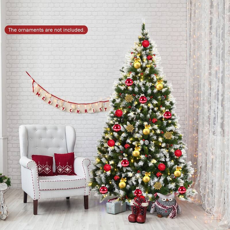 7.5 FT Pre-lit Snow Flocked Christmas Tree with Red Berries and 8 Lighting Modes