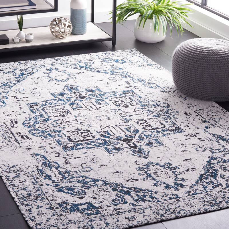 SAFAVIEH Easy Care Machine Washable Atanaska Rug - 4' x 6' - Ivory/Blue