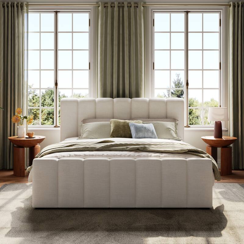 Christopher Knight Home - Elowen Modern Upholstered Bed Frame with Thick Padded Headboard - Beige - Queen