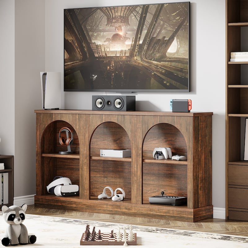 Farmhouse TV Stand for TVs Up to 65 Inches, Farmhouse Entertainment Center with Storage