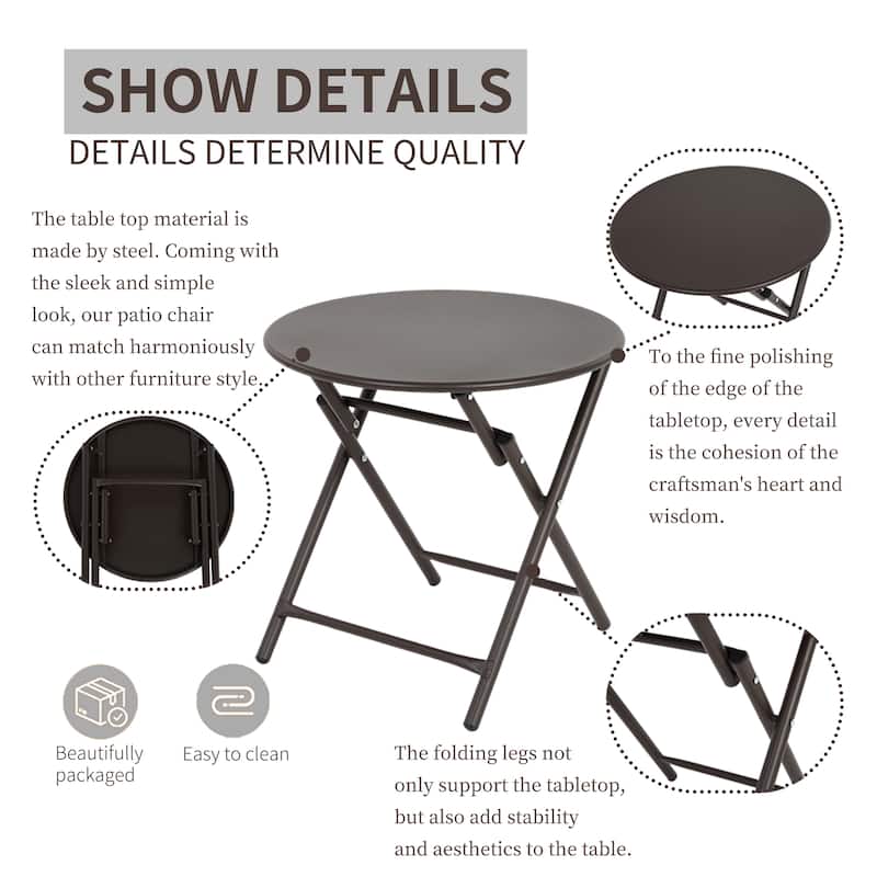 3-Piece Patio Bistro Set w/ 2 Camping Chairs, Steel Top Folding Table