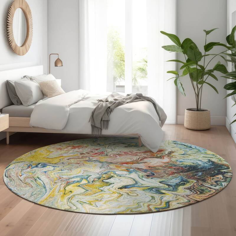 Premium Washable Super Soft Abstract Kyah Mayfield Rug - Ivory - 8' x 8' - Round