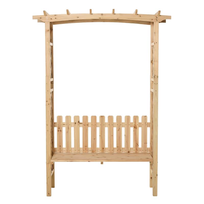 Outsunny Outdoor Garden Bench Arch Pergola with Natural Fir Wood Build, Protective Varnish, & 2 Person Ergonomic Bench