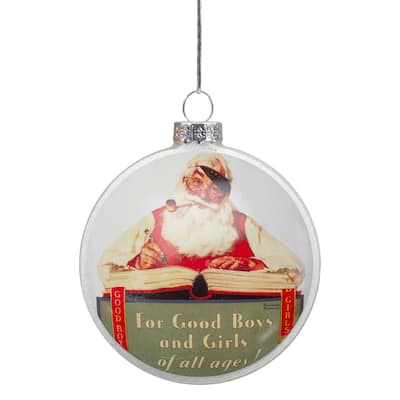 3" Norman Rockwell 'No Christmas Problem Now' Glass Disc Ornament