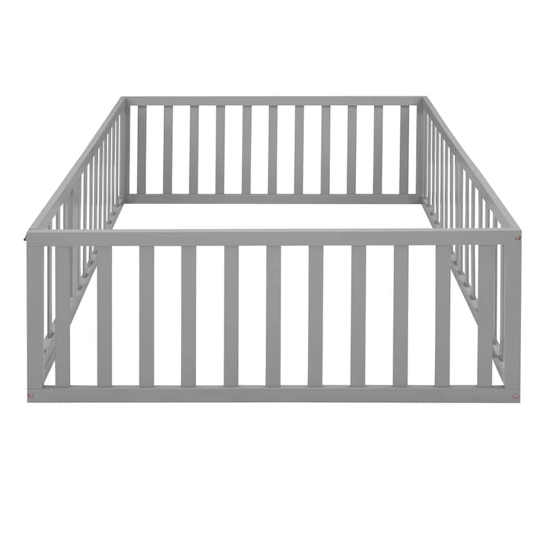 Full Size Wood Daybed Frame with Fence, Gray