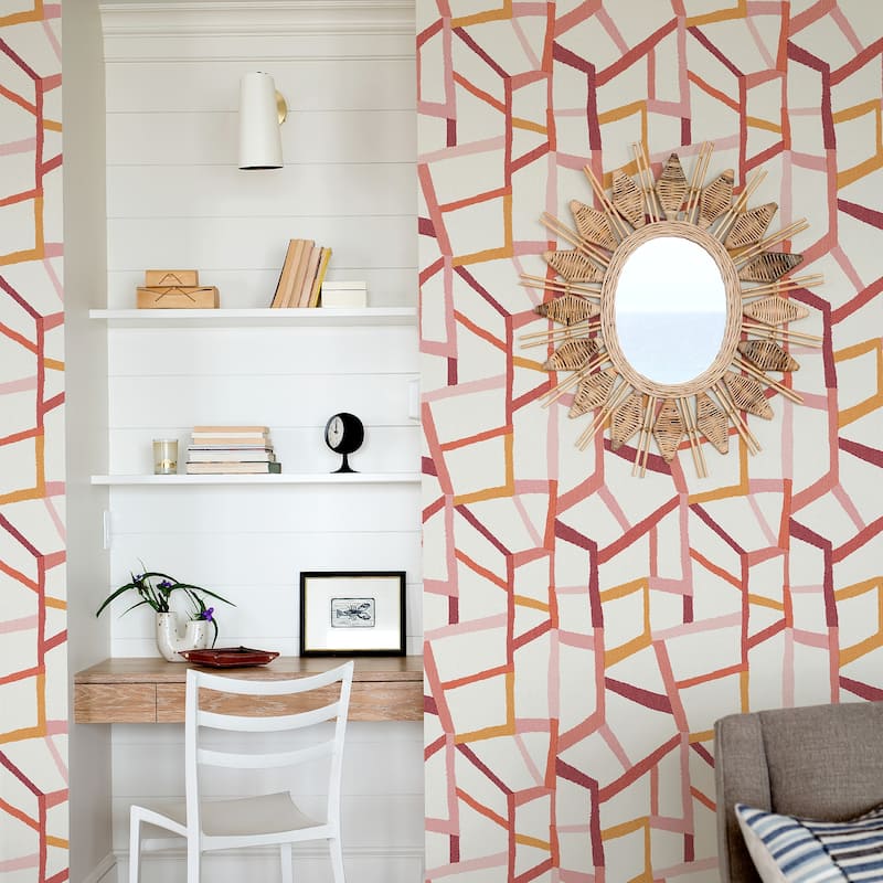 A-Street Prints Tate Pink Geometric Linen Wallpaper