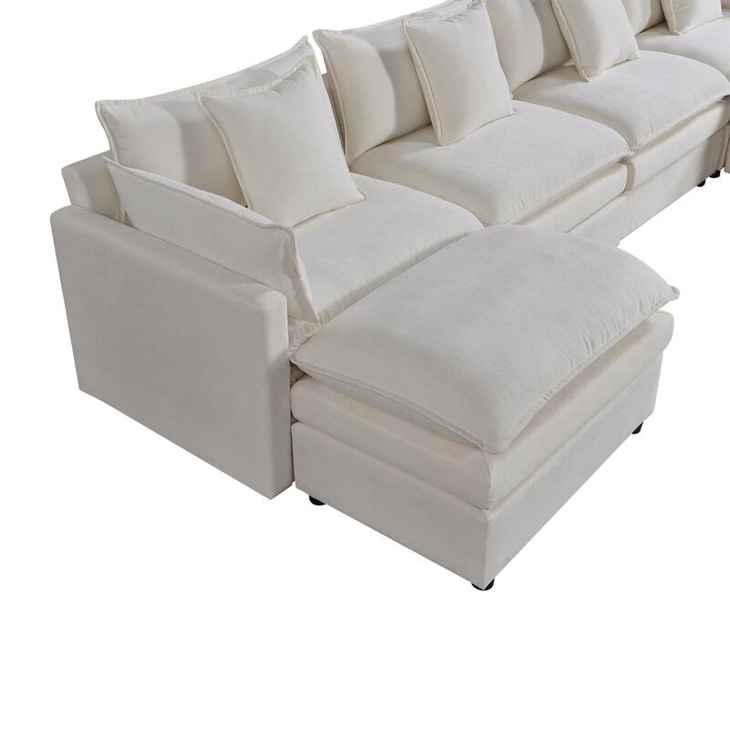 142.52" U-Shaped 6-Seater Sectional Sofa with Convertible Chaise and Ottomans, Spacious Cloud Couch for Comfort