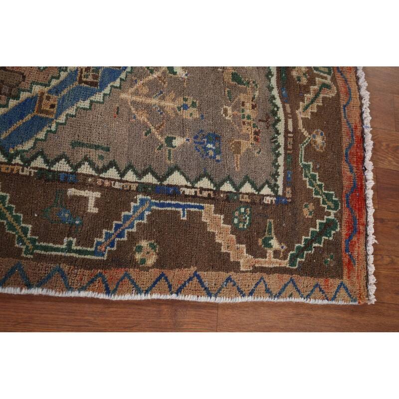 Geometric Orange Bakhtiari Persian Vintage Rug Hand-Knotted Wool Carpet - 4'9" x 9'10"