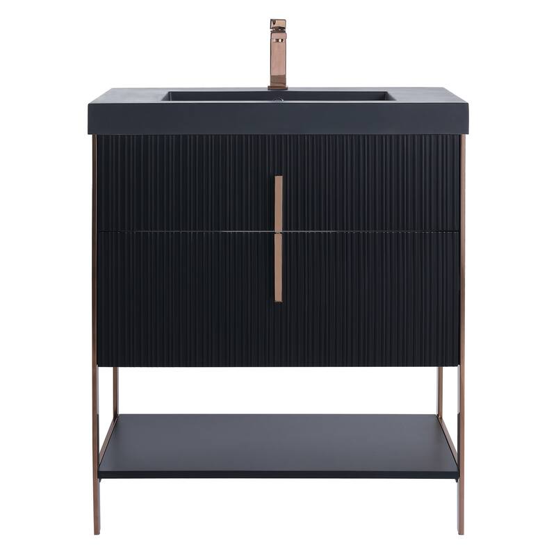 Fine Fixtures Serenity Modern Bathroom Vanity with Black Gel Acrylic Top