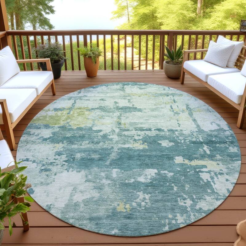Machine Washable Indoor/ Outdoor Crouppen Modern Chantille Rug - Teal - 8' x 8'