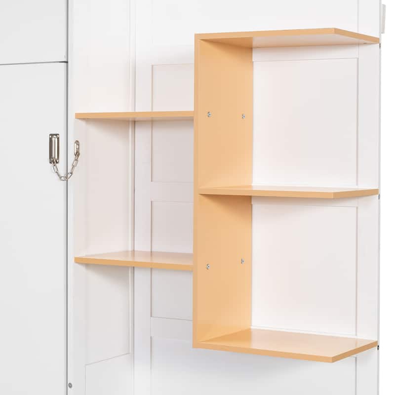 Queen Murphy Bed with Sofa and Cabinets Space Saving Sofa Wall Bed with Open Shelves and Dual Lights for Living Room Guest Room