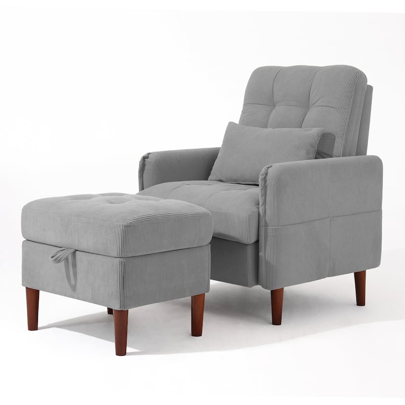 Modern Lounge Chair With Stroage Ottoman and Adjustable Backrest - Grey