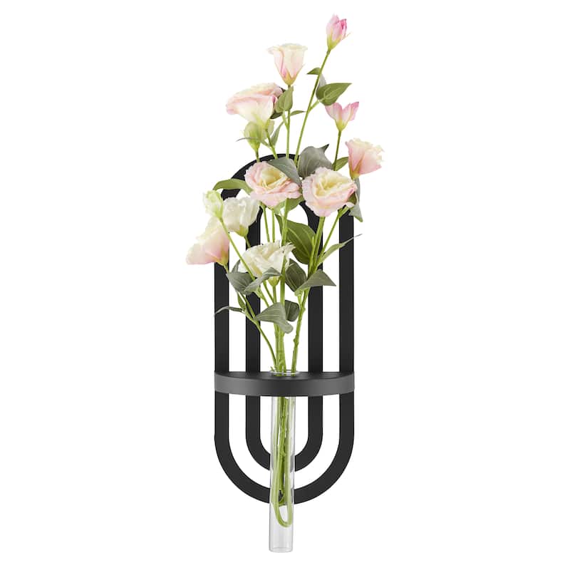 Danya B. Jacob Modern Black Metal Double Oval Frame Clear Glass Wall Mounted Vase
