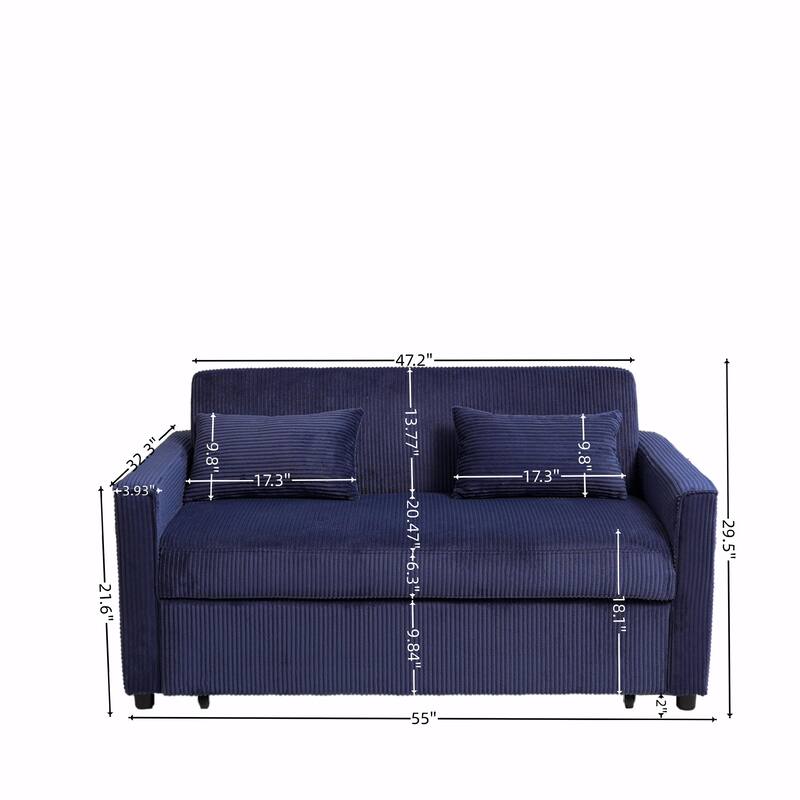 Corduroy Futon Sofa Bed - 3-in-1 Convertible Sleeper