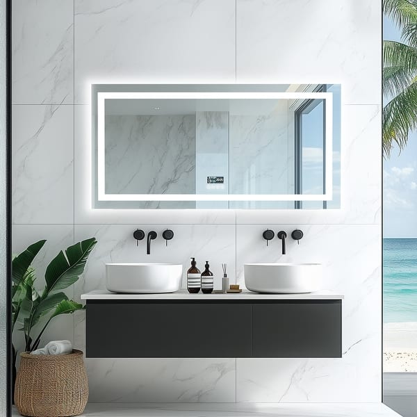 slide 2 of 14, XXL Digital Displays Mirror with Bluetooth and Lights LED Makeup Mirror Dimmable 3 Modes - 47.24x23.62'' 47.24x23.62'' - Silver