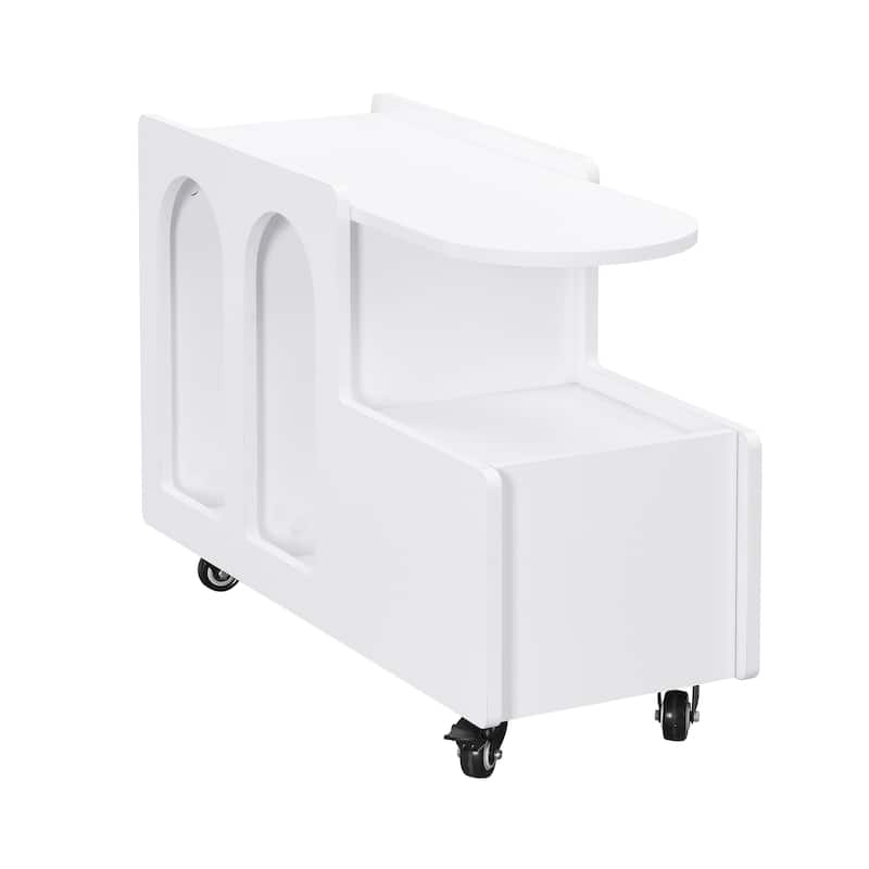 Roomfitters Modern Mobile End Table with Storage, Cream Style Side Table with Wheels and Multi-Layer Design for Living Room
