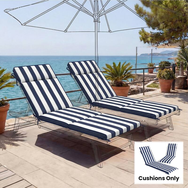 Outsunny Outdoor Chaise Lounge Cushions Set of 2, Chaise Lounge Cushions with 6 Ties, High-Density Foam