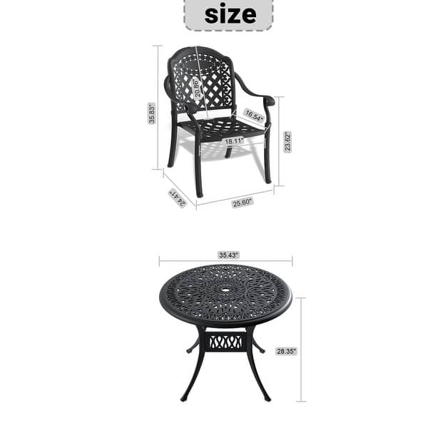 3-Piece Bistro Table Set Cast Aluminum Patio Furniture with Cushions