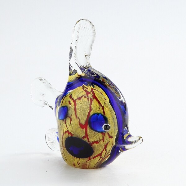 9" Blue and Yellow Glass Fish Figurine Table Top Decoration - N/A