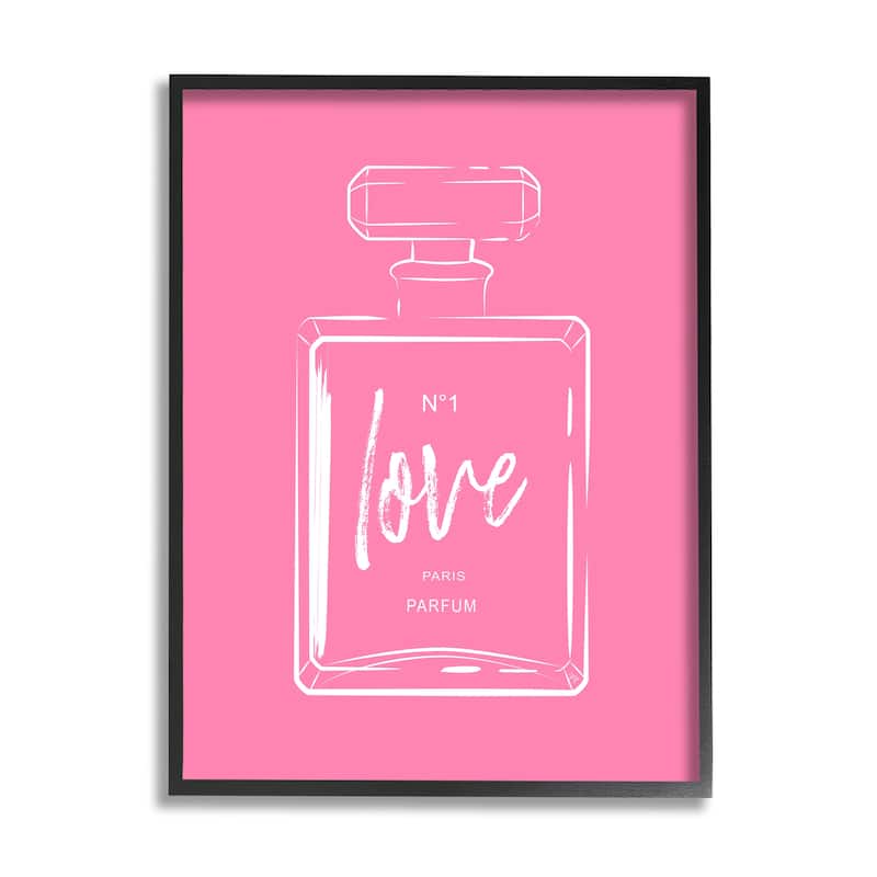 Stupell Casual Glam Perfume Bold Pink Love Calligraphy Framed Wall Art, Design by Martina Pavlova - 11 x 14 - Black