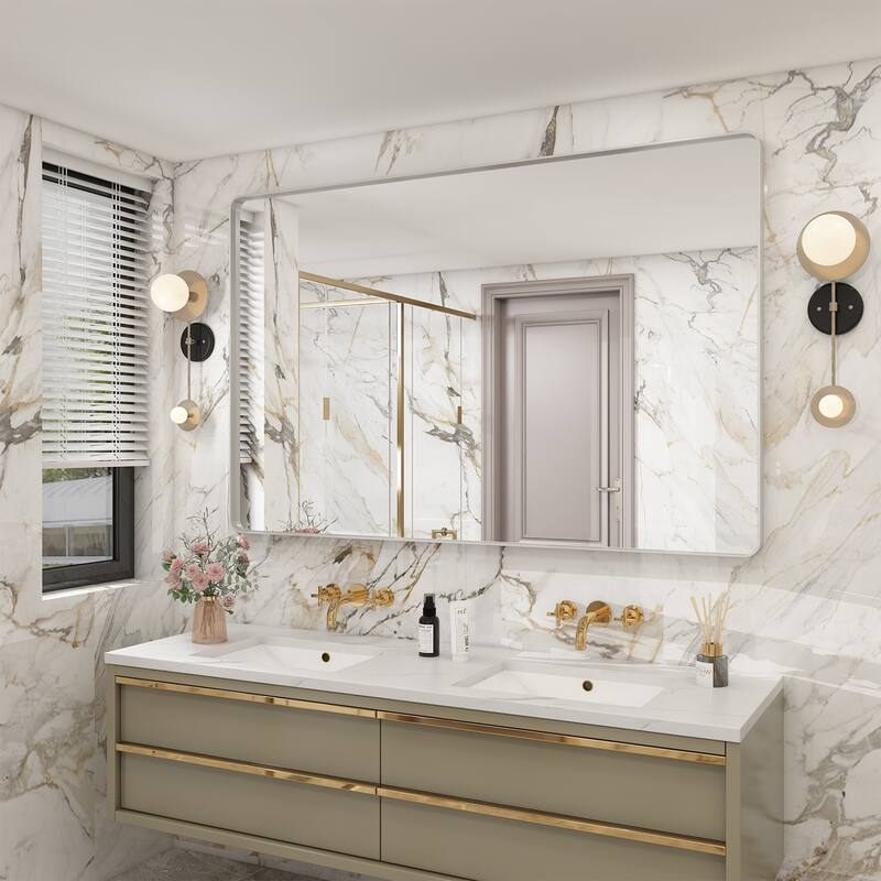 Modern Metal Frame Wall Mounted Bathroom Vanity Mirror - 55x36 - Silver