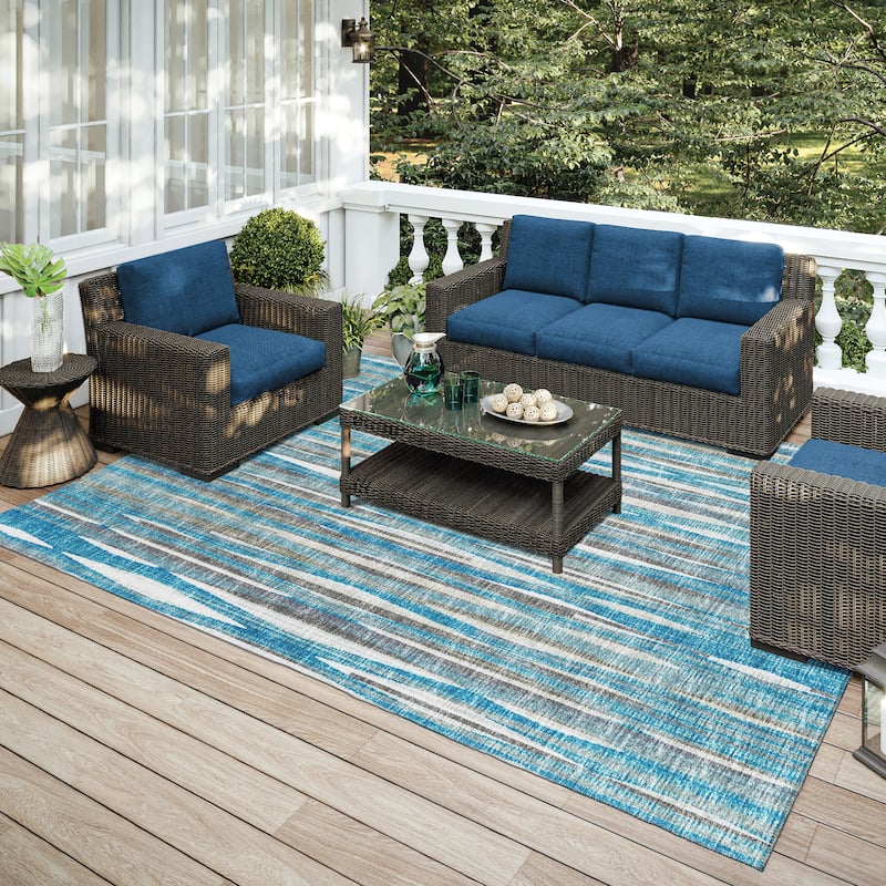 Indoor/Outdoor Waverly Modern Stripes Washable Rug - 9' x 12' - Blue