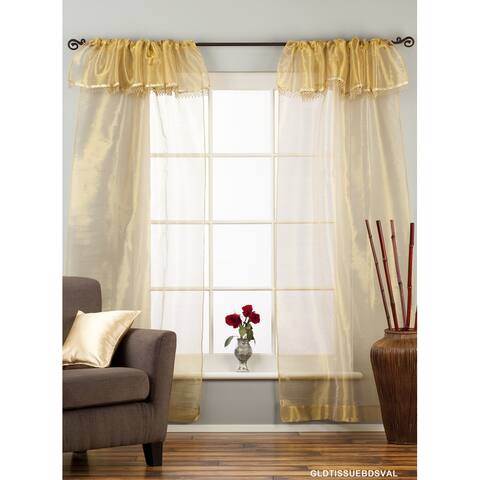 Golden Rod Pocket w/ attached Beaded Valance Sheer Tissue Curtains - Piece - 43 X 84 Inches (109 X 213 Cms)