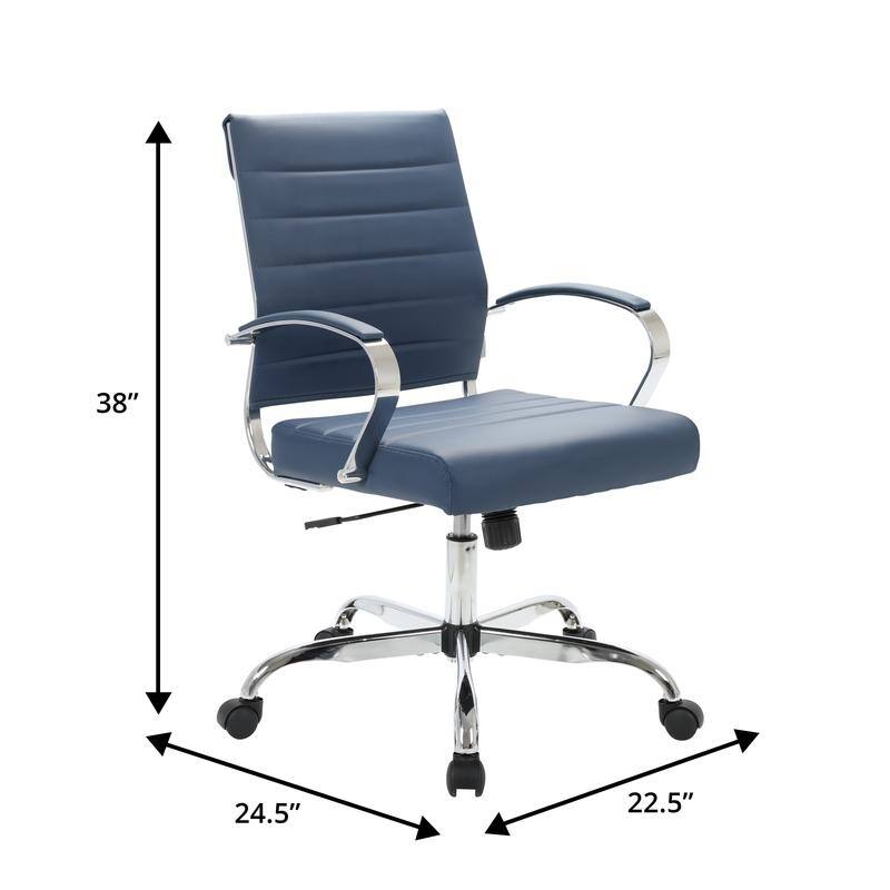 Benmar Leather Ribbed Office Chair with Chrome Frame, Adjustable Height, Tilt Lock, 360° Swivel, and Smooth Rolling Casters