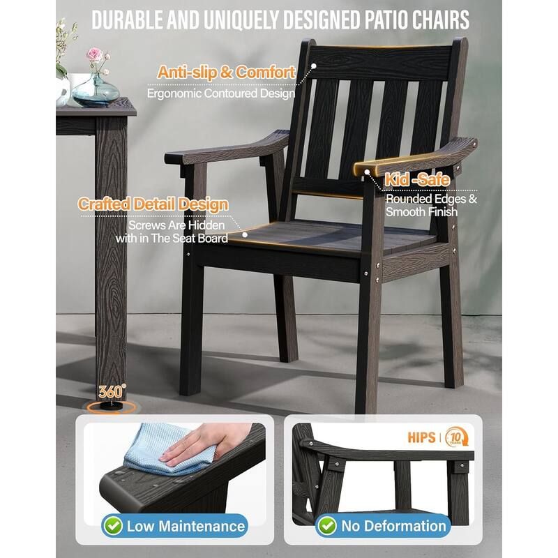 WINSOON 5-Piece HIPS All Weather Outdoor Patio Dining Sets with Umbrella Hole& Aluminum Frame,1-Table 4-Chairs