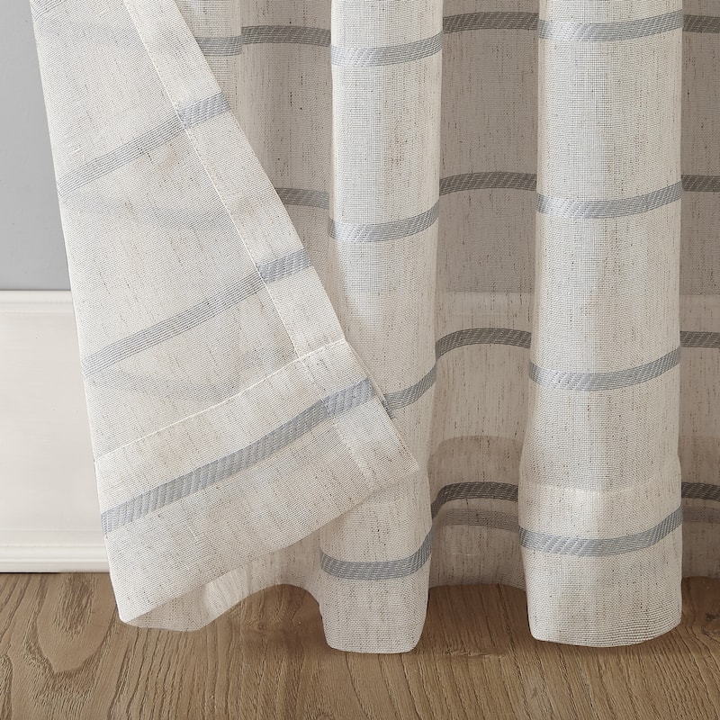 Clean Window Twill Stripe Anti-Dust Linen Blend Sheer Curtain Panel, Single Panel