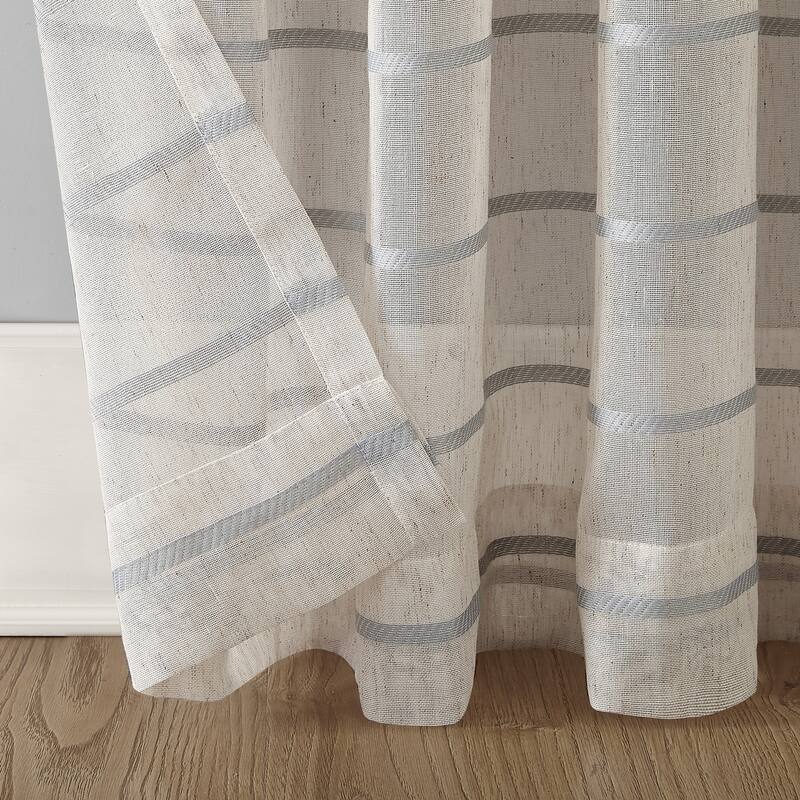 Clean Window Twill Stripe Anti-Dust Linen Blend Sheer Curtain Panel, Single Panel