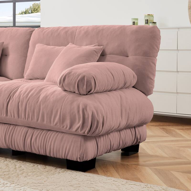 133.8" Chenille U-Shaped Cloud Sectional Sofa (3-Seater Modular) with 2 Ottomans