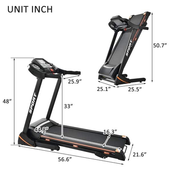 dimension image slide 2 of 4, Folding Treadmill with Incline Functionality and LCD Display Screen