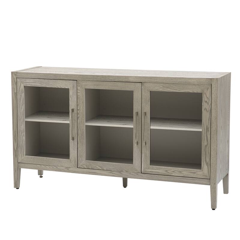 Accent Storage Cabinet With 3 Tempered Glass Doors Adjustable Shelf Multifunctional Storage Cabinet For Living Room