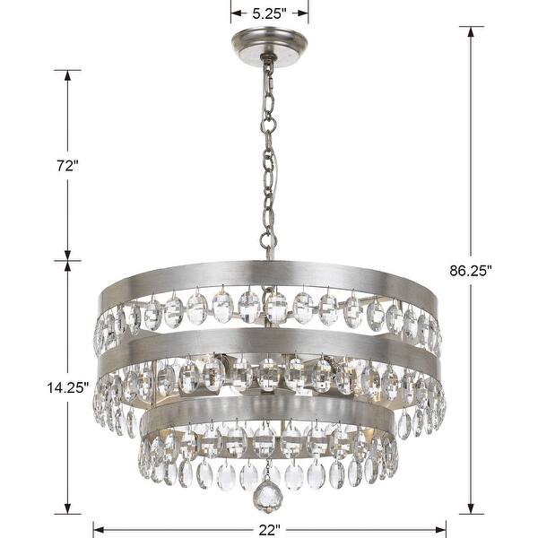Perla 5 Light Antique Silver Chandelier - 22'' W x 14.25'' H