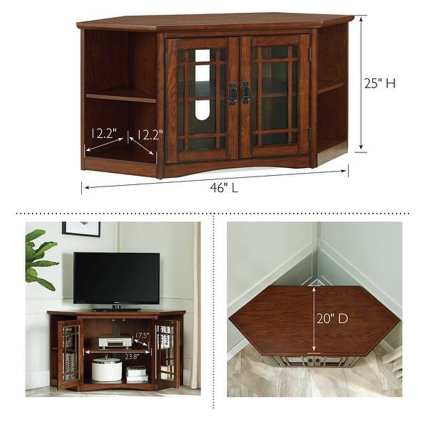 Leick Home Solid Wood Mission Oak Two Door Corner TV Stand Bed Bath