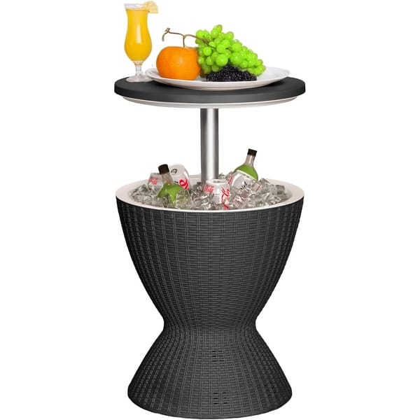 Resin Outdoor Cooler Table Adjustable Ice Cooler Side Table (Black) - black