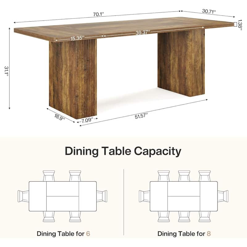 63 Inches Rectangular Farmhouse Dining Table for 4-6 People - 70.1"L × 30.7"W × 31.1"H