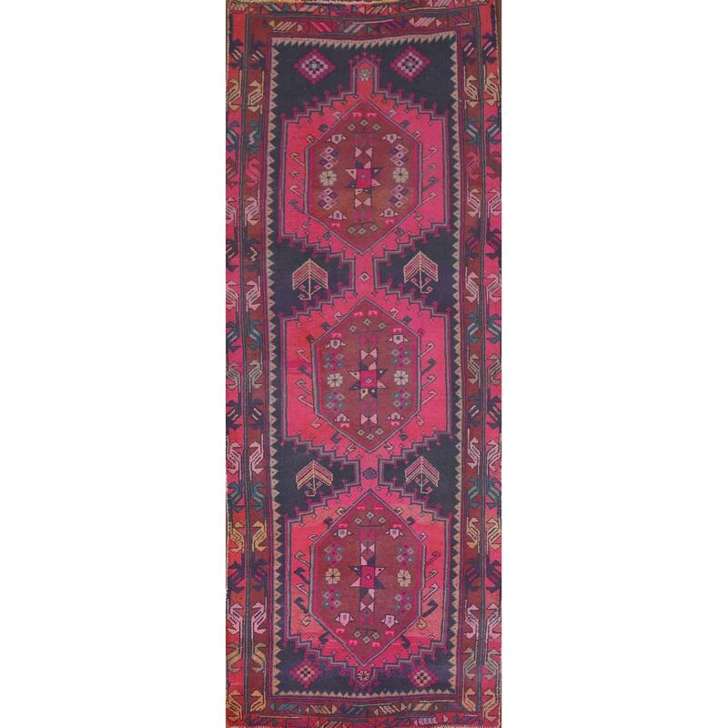 Hand Knotted Oriental 100% Wool Carpet Traditional Tribal Navy Blue & Blues Ardebil Runner Rug - 11' 10'' X 4' 1''
