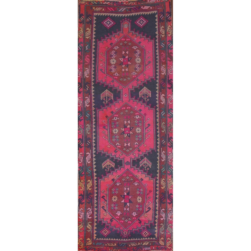 Hand Knotted Oriental 100% Wool Carpet Traditional Tribal Navy Blue & Blues Ardebil Runner Rug - 11' 10'' X 4' 1''