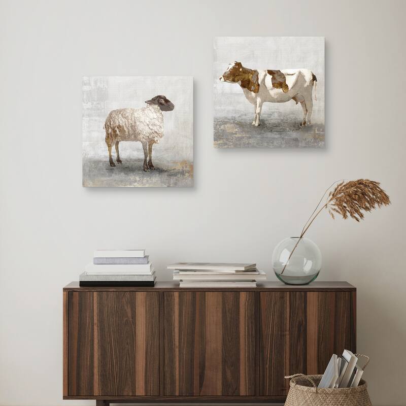 Rustic White Sheep, Rustic Brown Cow by PI Studio Canvas Art Prints