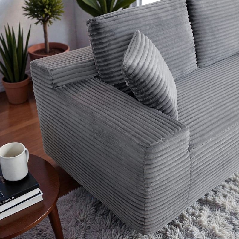 125" L Shaped Sectional Sofa with 2 Ottomans, Cloud Corduroy Couch with Deep Seat, Cup Holders and USB Ports