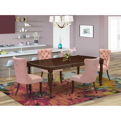 5 Piece Dining Set - Rectangle Table with 4 Upholstered Chairs - Mahogany Finish