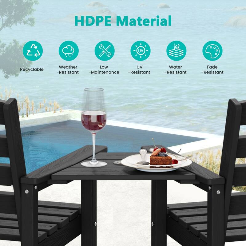 HDPE 2-Piece High Bar Stool Set with Umbrella-Compatible Connecting Panel