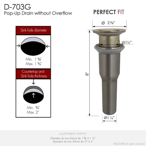 STYLISH Stainless Steel Bathroom Pop-Up Drain Without Overflow D-703G - Brushed Gold